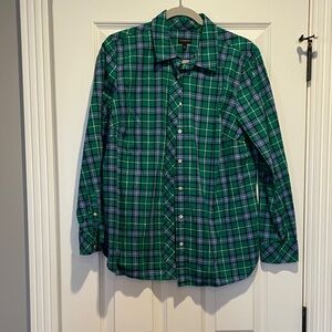 Talbots Green and Navy Plaid Button-Up Shirt